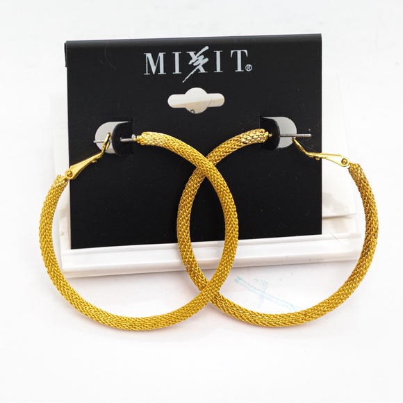 Mixit Jewelry - Tube hoop earrings textured diamond cut look gold tone lever back earrings Mixit